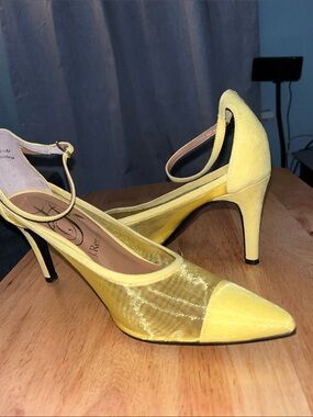 J.Renee Yellow Mesh & Suede Ankle-Strap Pumps